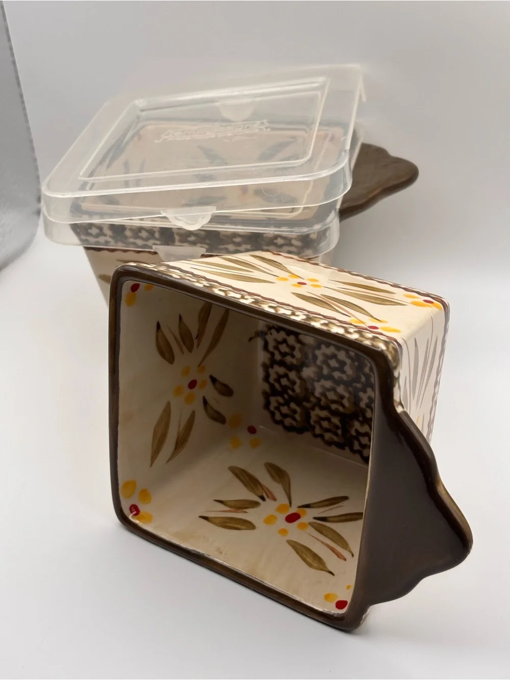 Set of 2 Temptations Ovenware Square Ramekins with Lids in Old World Brown